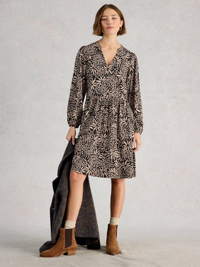 Lola Jersey Dress in TAN MULTI - MODEL FRONT