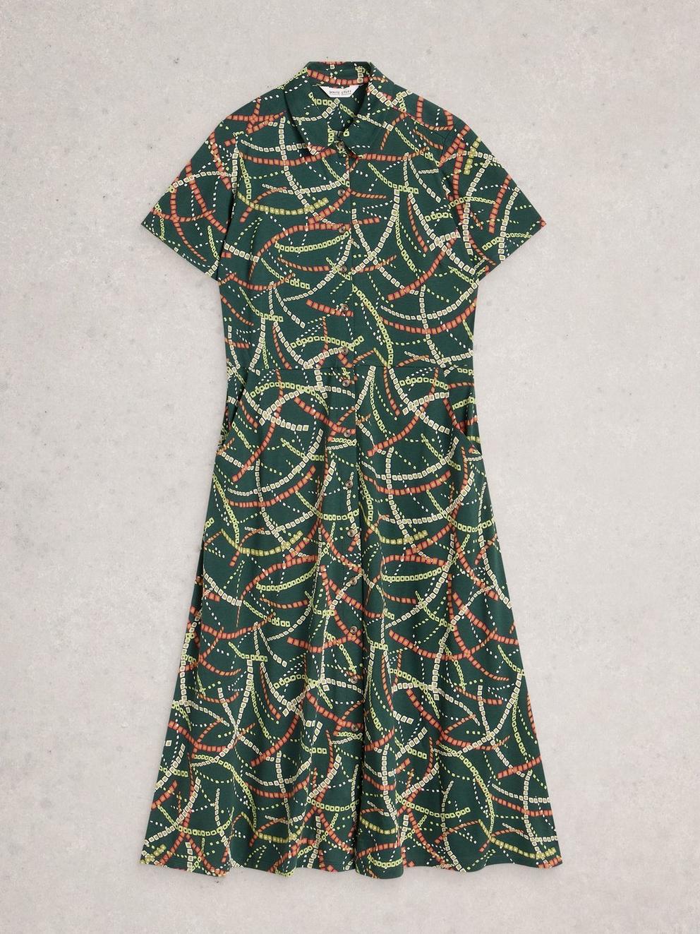 Rua Jersey Short Sleeve Collared shirt Dress in GREEN MLT - FLAT FRONT