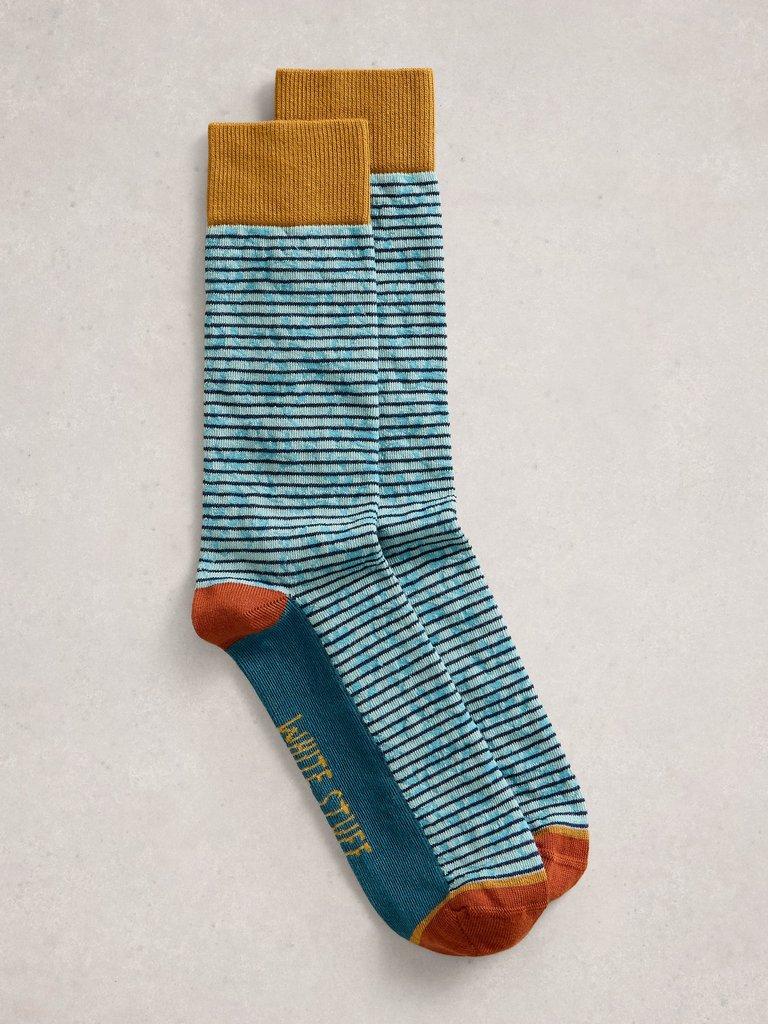 Thin Stripe Floral Ankle Sock in BLUE MLT - FLAT FRONT