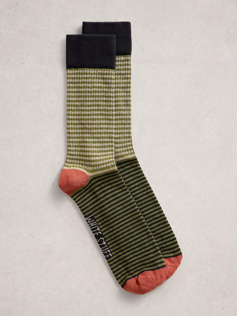 Ribbed Ankle Sock in GREEN MLT - FLAT FRONT
