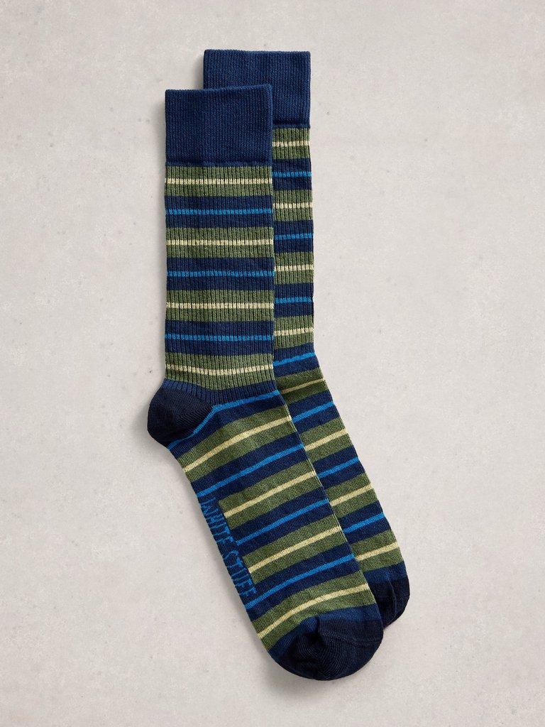 Ribbed Striped Ankle Sock in GREEN MLT - FLAT FRONT