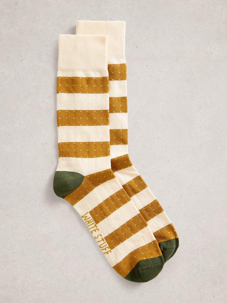 Block Striped Spot Ankle Sock in LGT NAT - FLAT FRONT