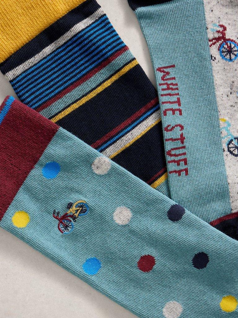 3PK Spot Bike Socks in BLUE MLT - FLAT DETAIL