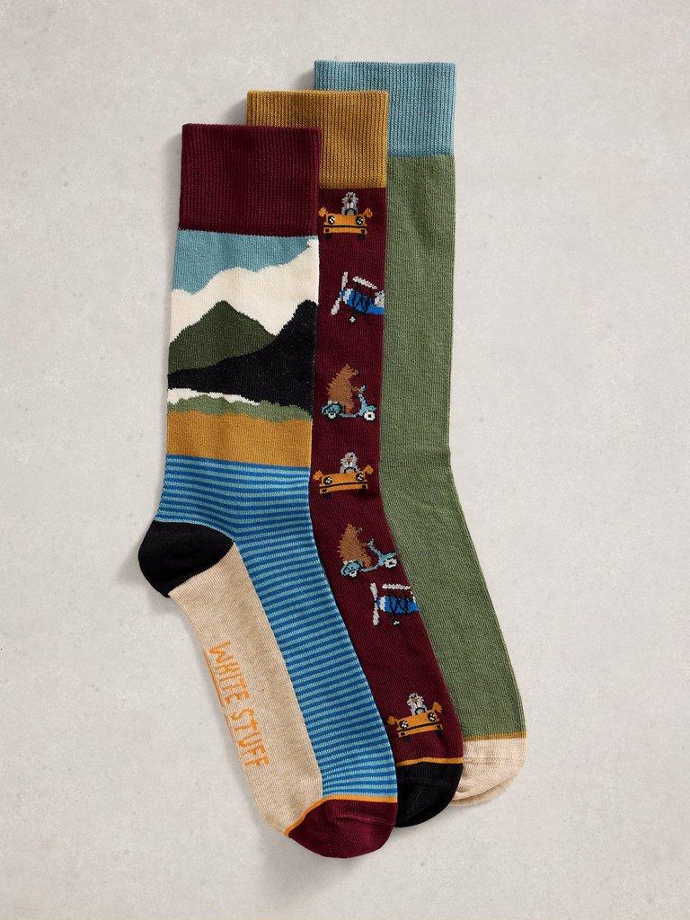 3PK Mountain Ride Socks in PLUM MLT - FLAT FRONT