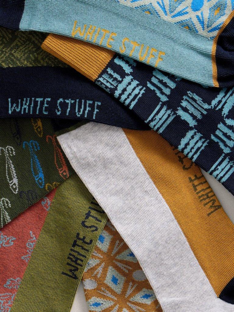 7PK Geo Print Socks in GREEN MLT - FLAT DETAIL