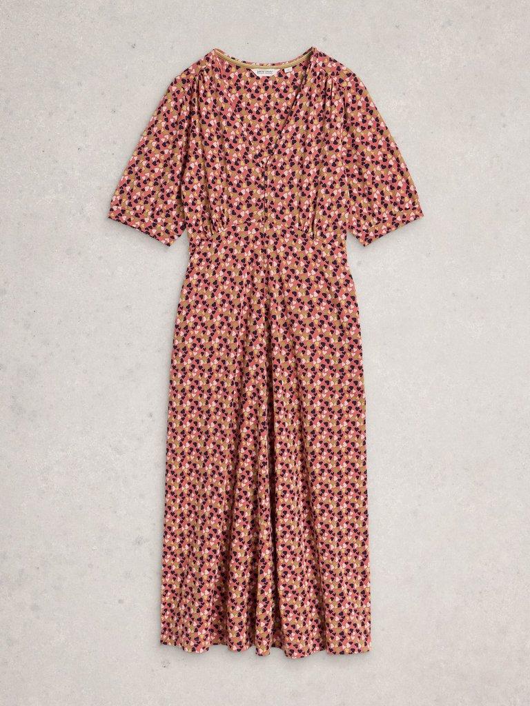 Megan Short Sleeve V Neck Jersey Dress in PINK MLT - FLAT FRONT