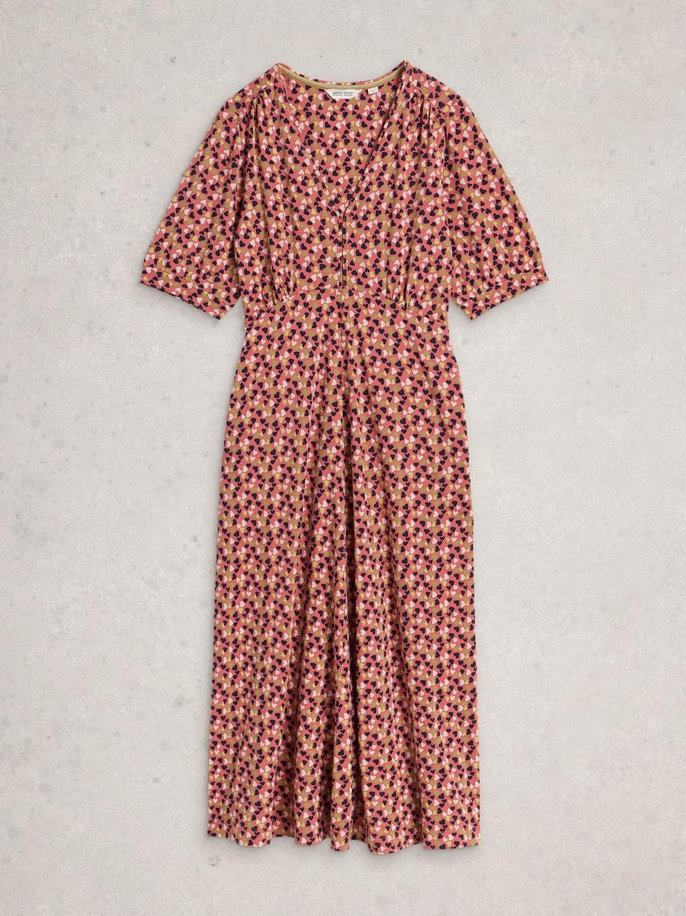 Megan Short Sleeve V Neck Jersey Dress in PINK MLT - FLAT FRONT
