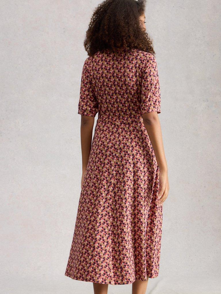 Megan Short Sleeve V Neck Jersey Dress in PINK MLT - MODEL BACK