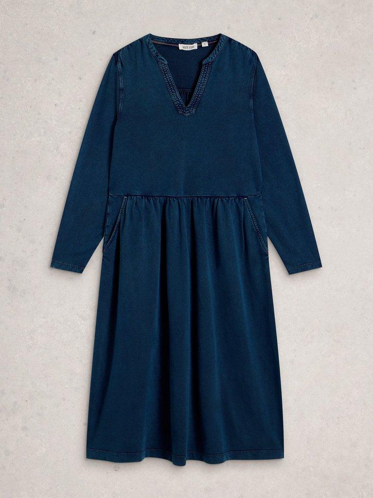 Ray Jersey Midi Dress in MID DENIM - FLAT FRONT