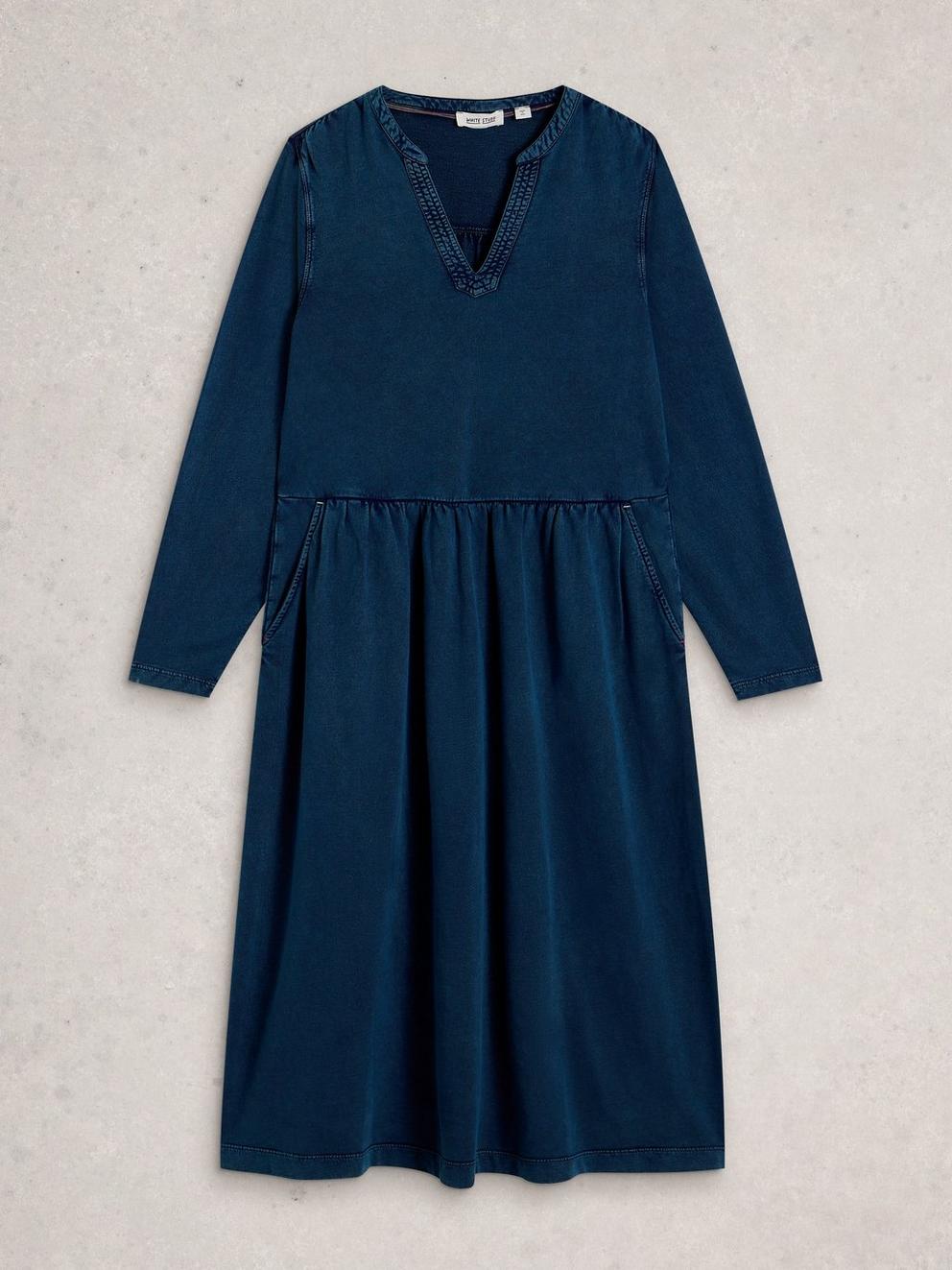 Ray Jersey Midi Dress in MID DENIM - FLAT FRONT