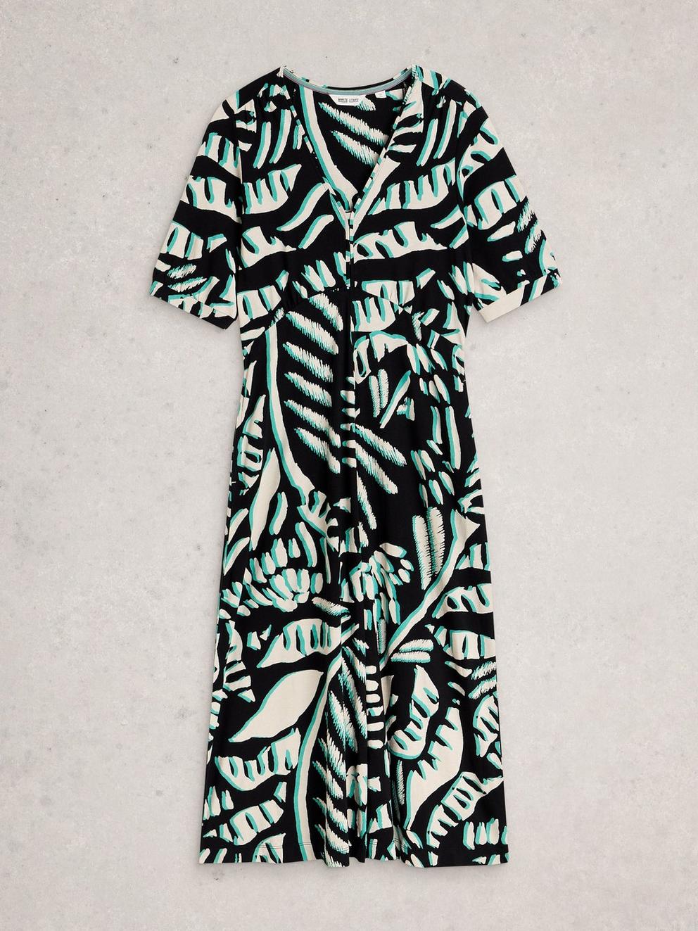 Megan Jersey Dress in BLK MLT - FLAT FRONT