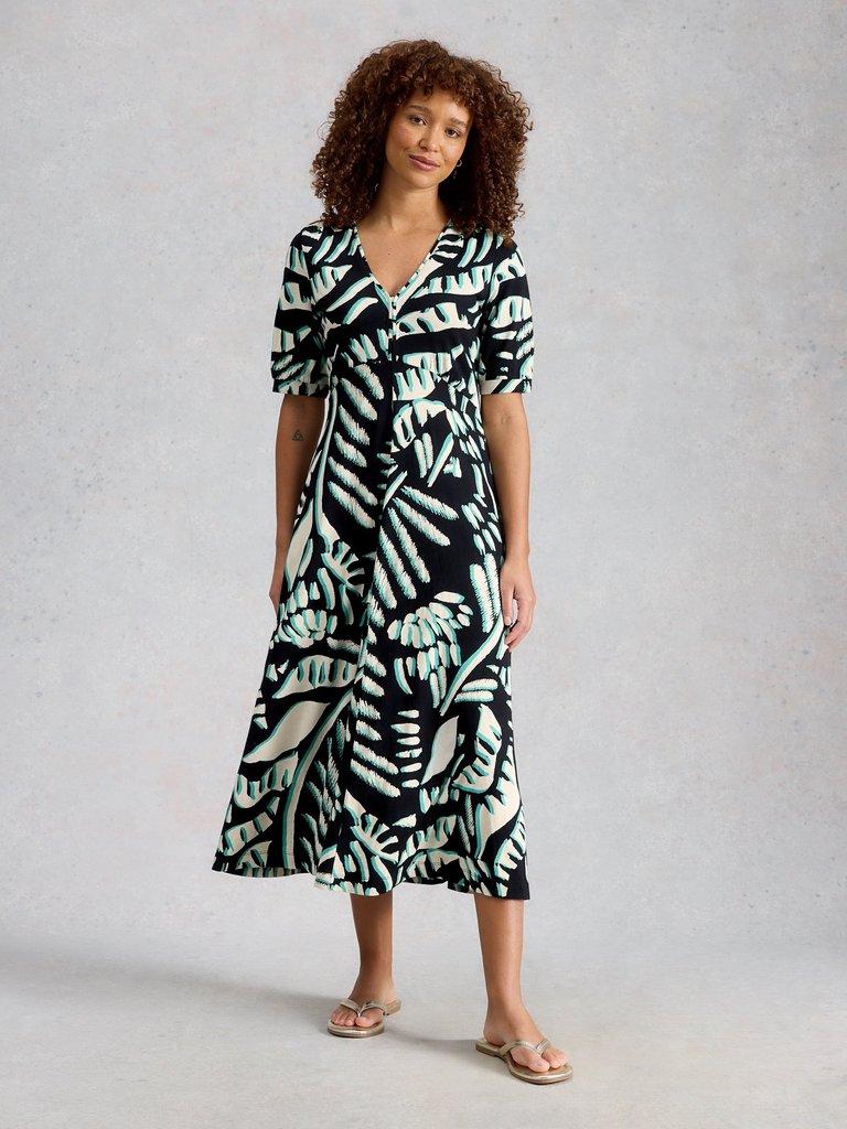 Megan Jersey Dress in BLK MLT - MODEL DETAIL