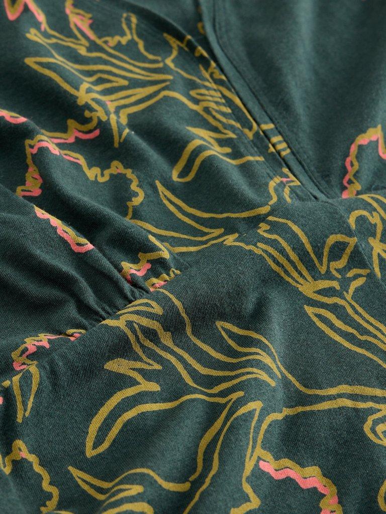 Megan Jersey V Neck Short Sleeve Dress in GREEN MLT - FLAT DETAIL