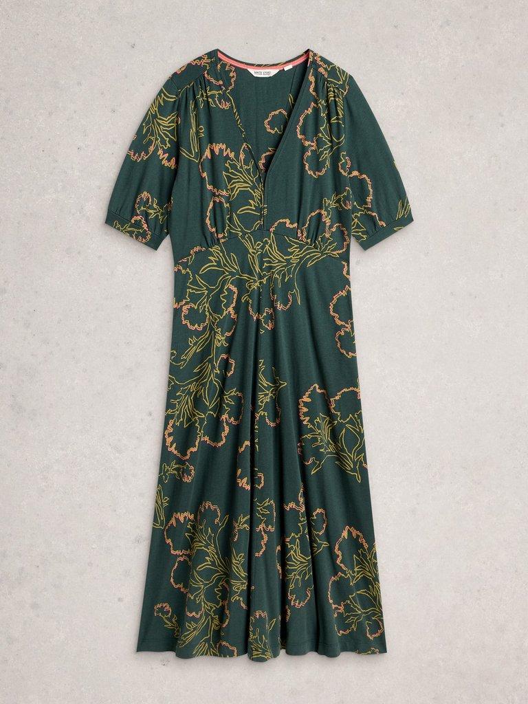 Megan Jersey V Neck Short Sleeve Dress in GREEN MLT - FLAT FRONT