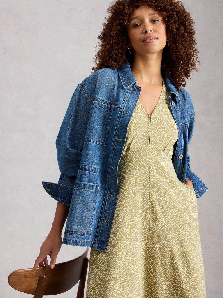 Megan Jersey V Neck Short Sleeve Dress in GREEN PR - LIFESTYLE