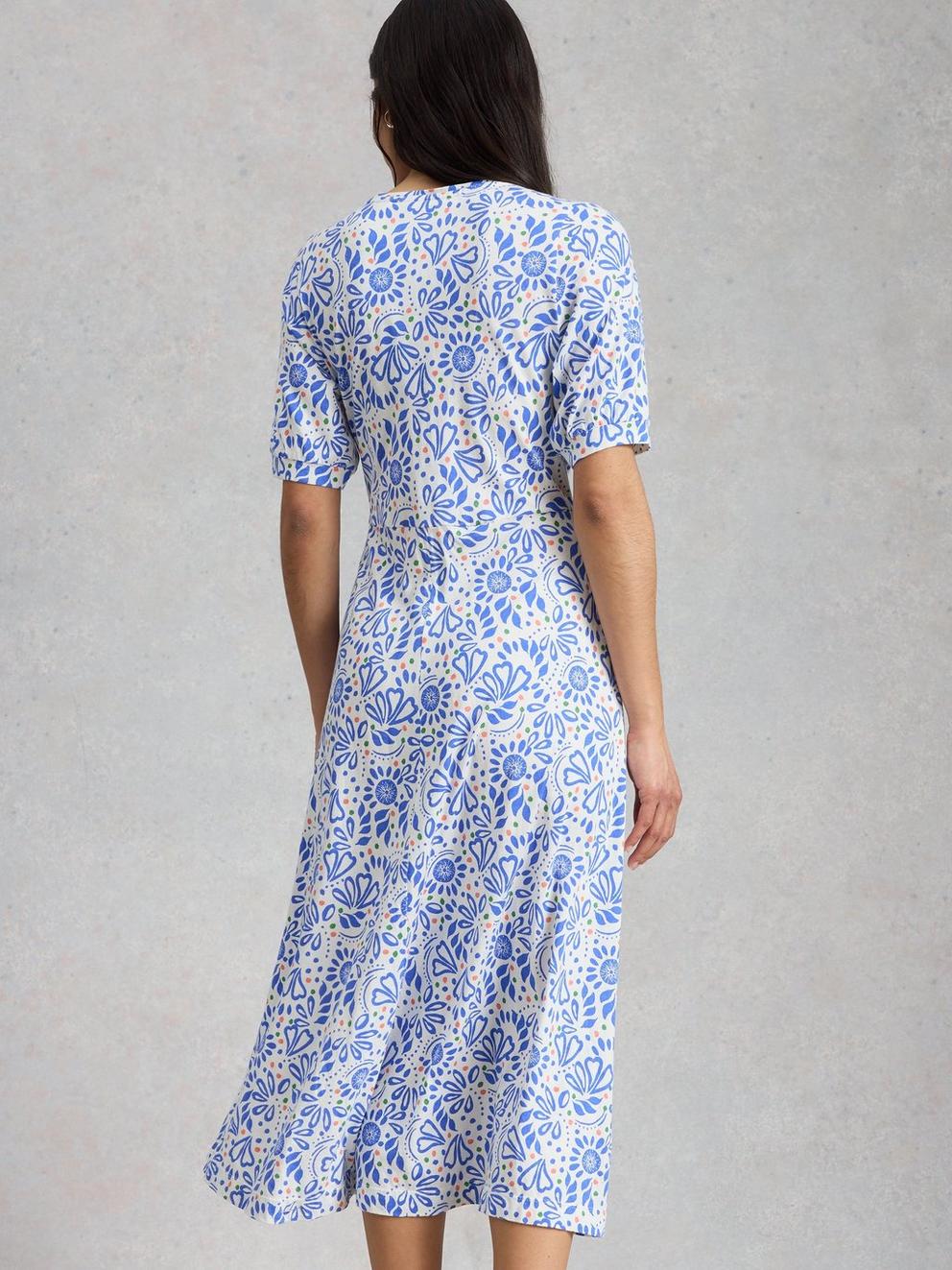 Megan Jersey Dress in IVORY MLT - MODEL BACK