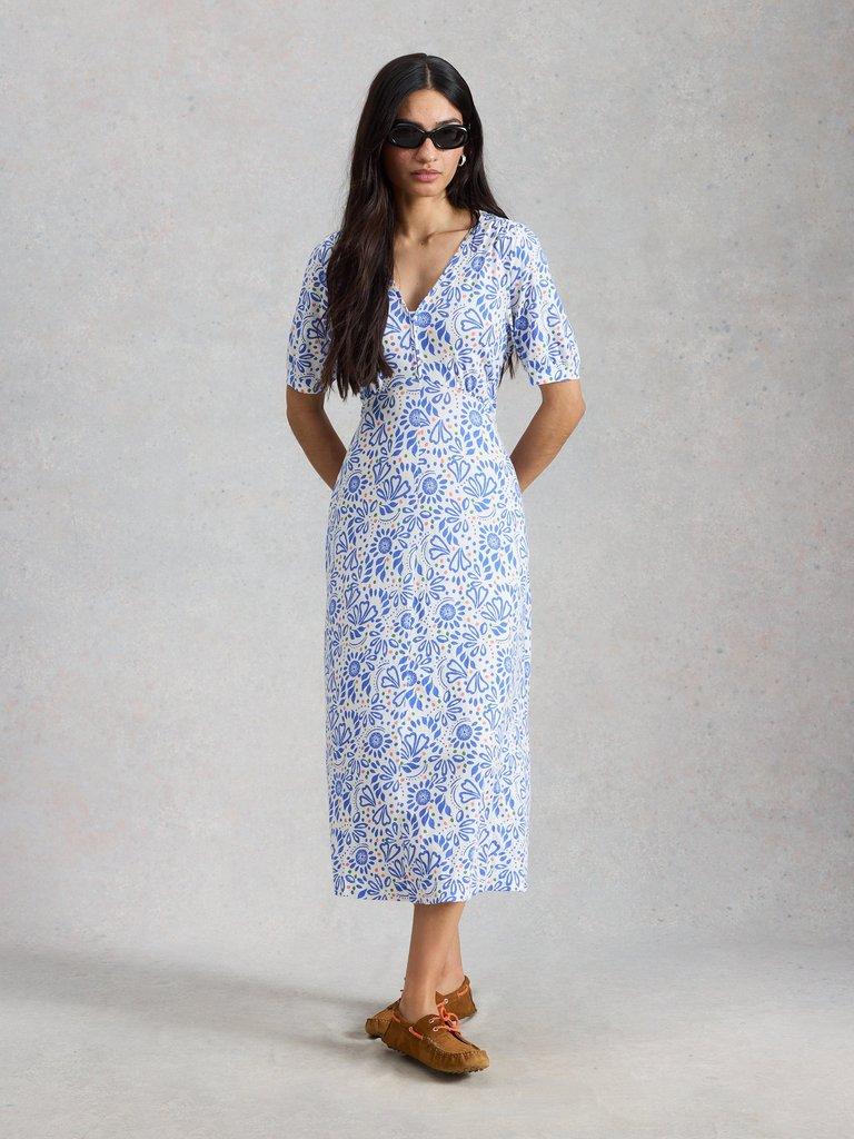 Megan Jersey Dress in IVORY MLT - MODEL FRONT