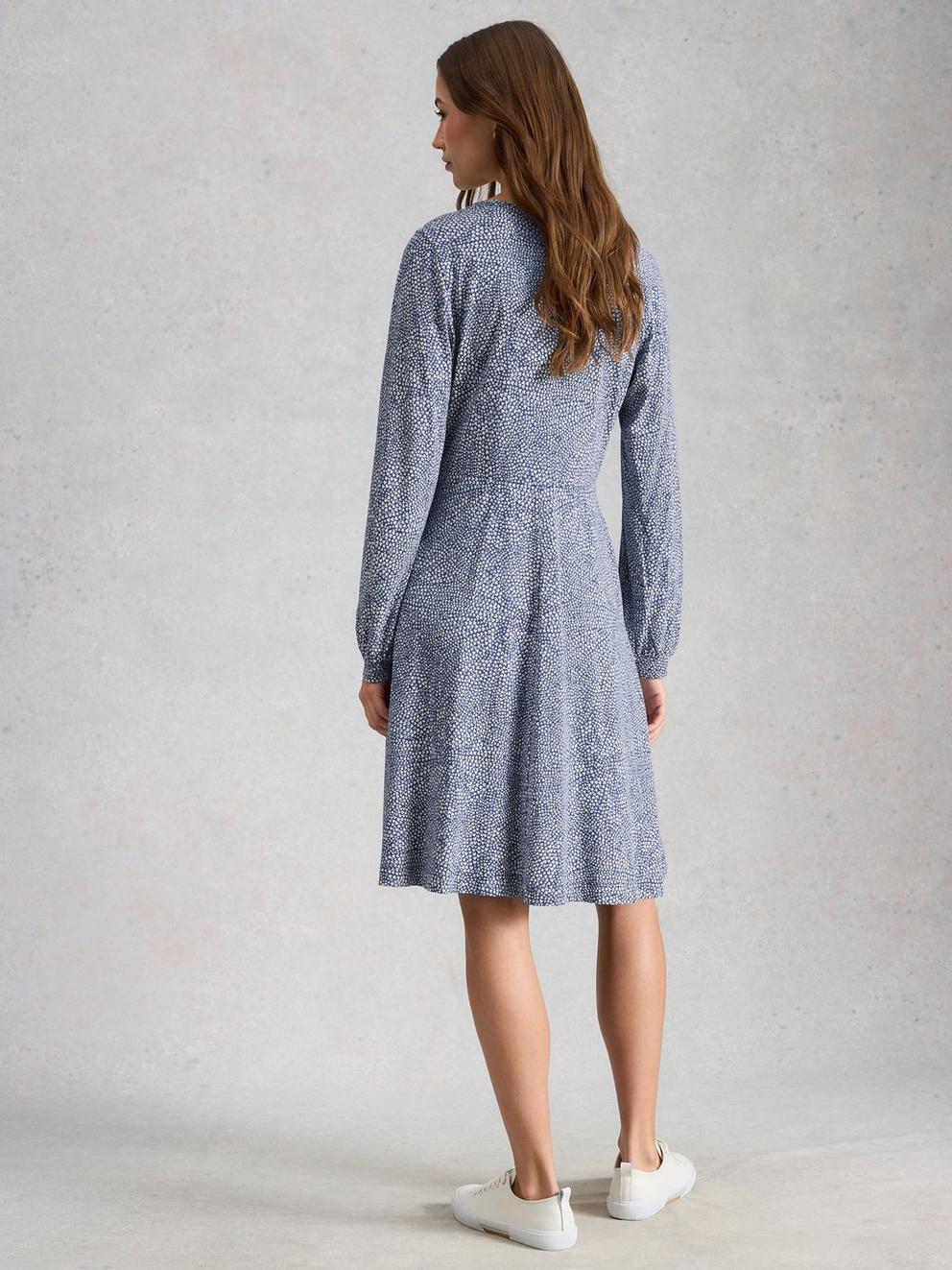 Meg Jersey Dress in BLUE MLT - MODEL BACK