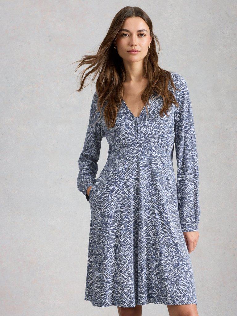 Meg Jersey Dress in BLUE MLT - MODEL DETAIL