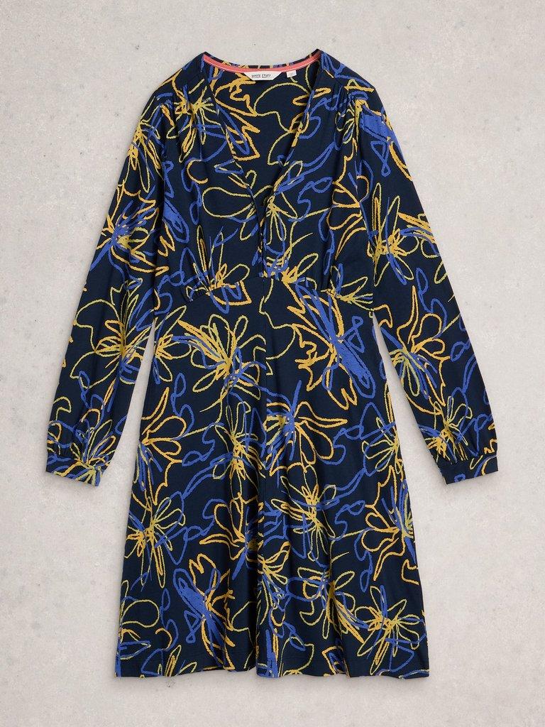 Meg Jersey Dress in NAVY MULTI - FLAT FRONT