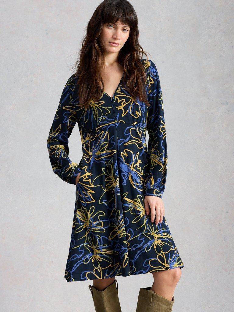 Meg Jersey Dress in NAVY MULTI - LIFESTYLE