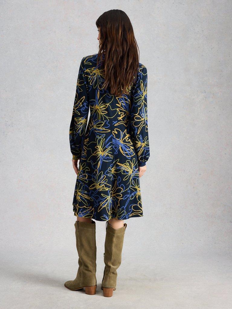 Meg Jersey Dress in NAVY MULTI - MODEL BACK