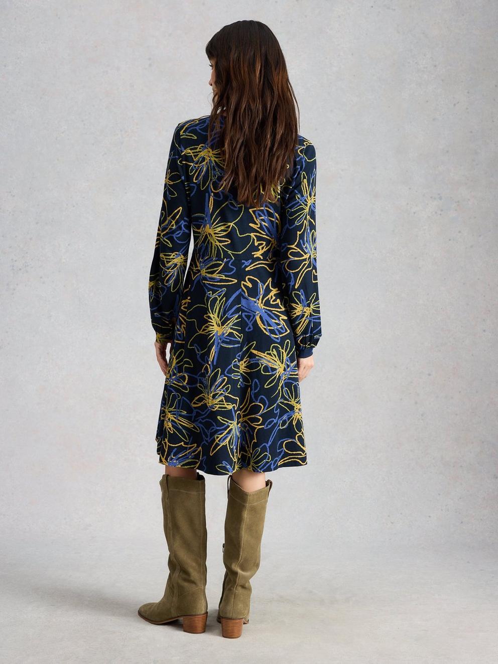 Meg Jersey Dress in NAVY MULTI - MODEL BACK