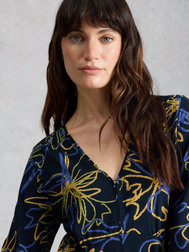 Meg Jersey Dress in NAVY MULTI - MODEL DETAIL