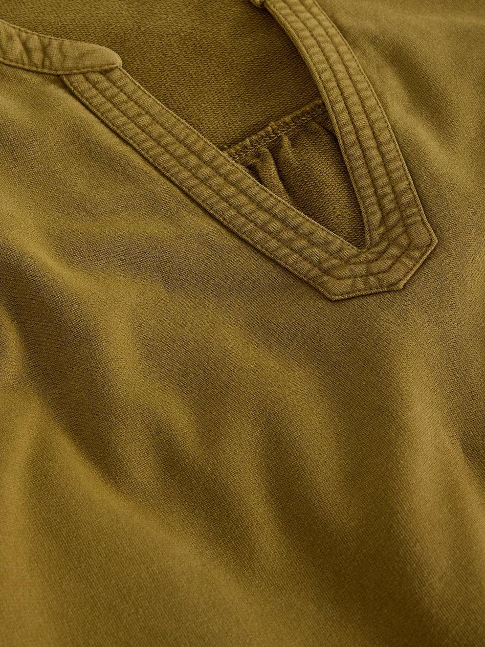 Ray Jersey Notch Neck Midi Dress in KHAKI GRN - FLAT DETAIL