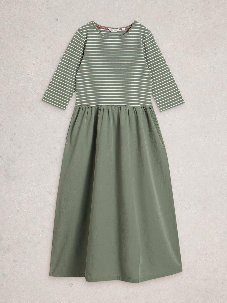 Shay Jersey Mix Dress in KHAKI GRN - FLAT FRONT