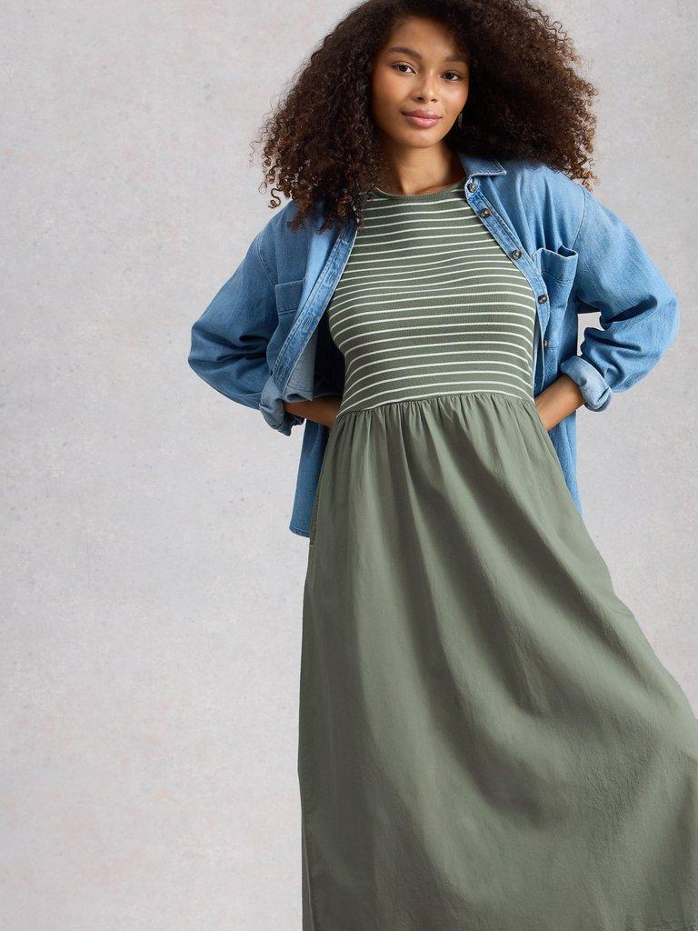 Shay Jersey Mix Dress in KHAKI GRN - LIFESTYLE