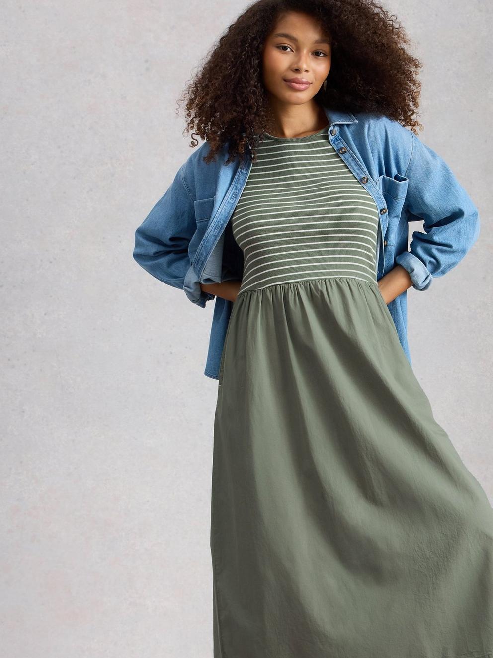 Shay Jersey Mix Dress in KHAKI GRN - LIFESTYLE