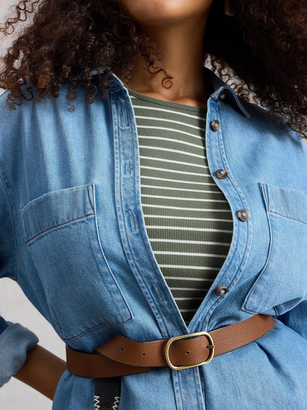 Shay Jersey Mix Dress in KHAKI GRN - MODEL DETAIL