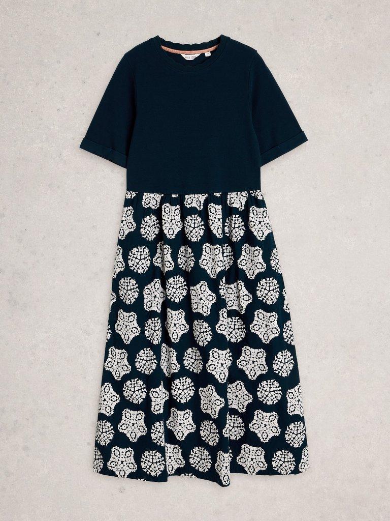 Shay Jersey Mix Dress in NAVY MULTI - FLAT FRONT