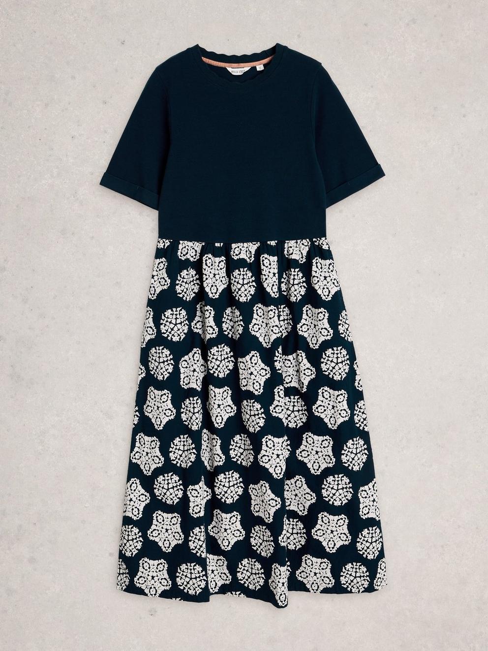 Shay Jersey Mix Dress in NAVY MULTI - FLAT FRONT