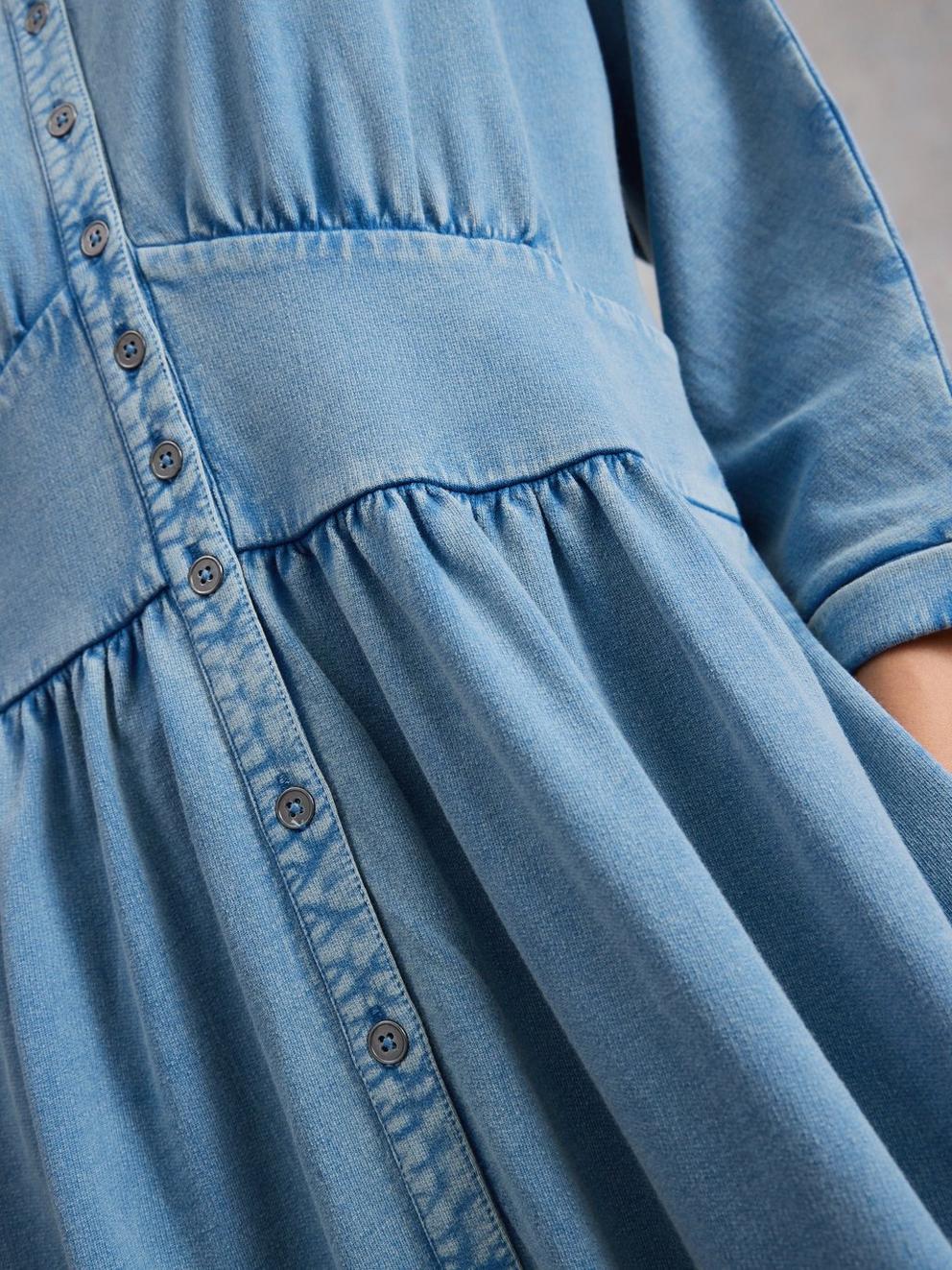 Lottie Jersey Denim Dress in LGT DENIM - MODEL DETAIL