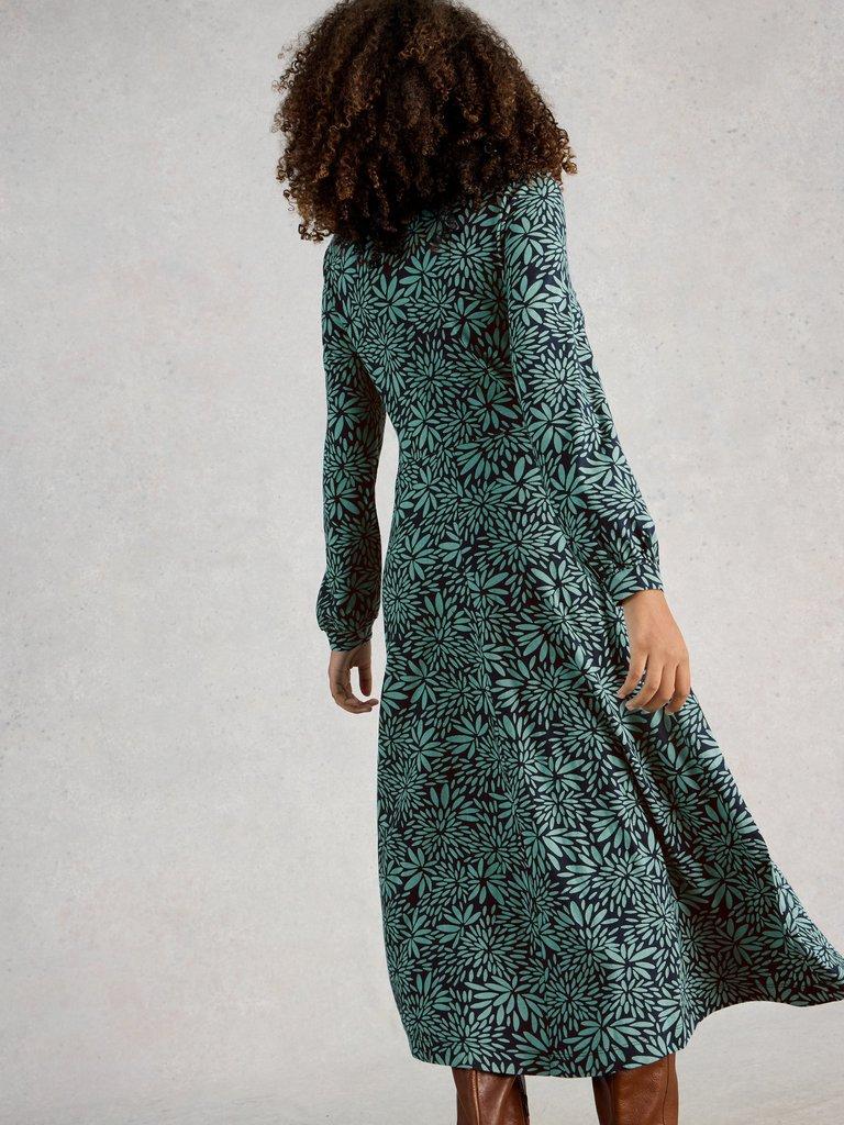 Megan Midi Jersey V Neck Dress in BLUE PR - MODEL BACK