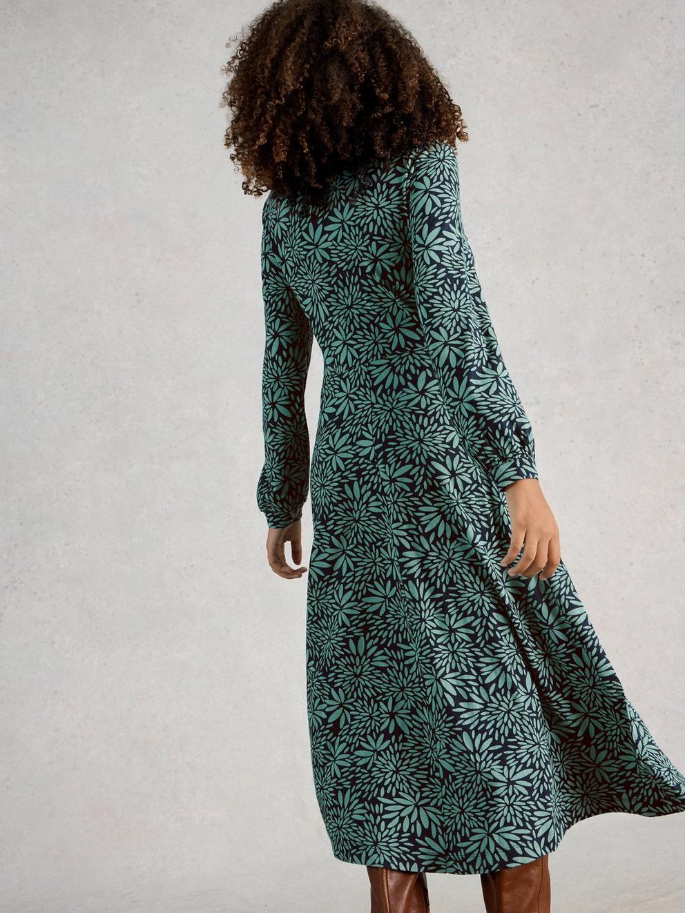 Megan Midi Jersey V Neck Dress in BLUE PR - MODEL BACK