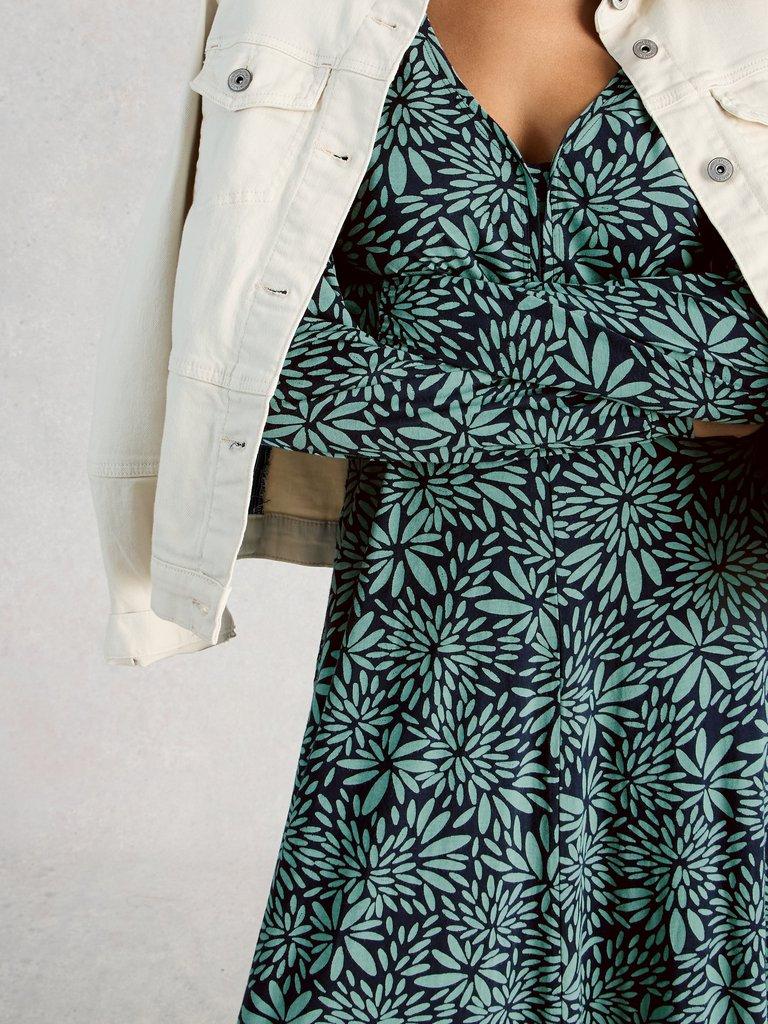 Megan Midi Jersey V Neck Dress in BLUE PR - MODEL DETAIL