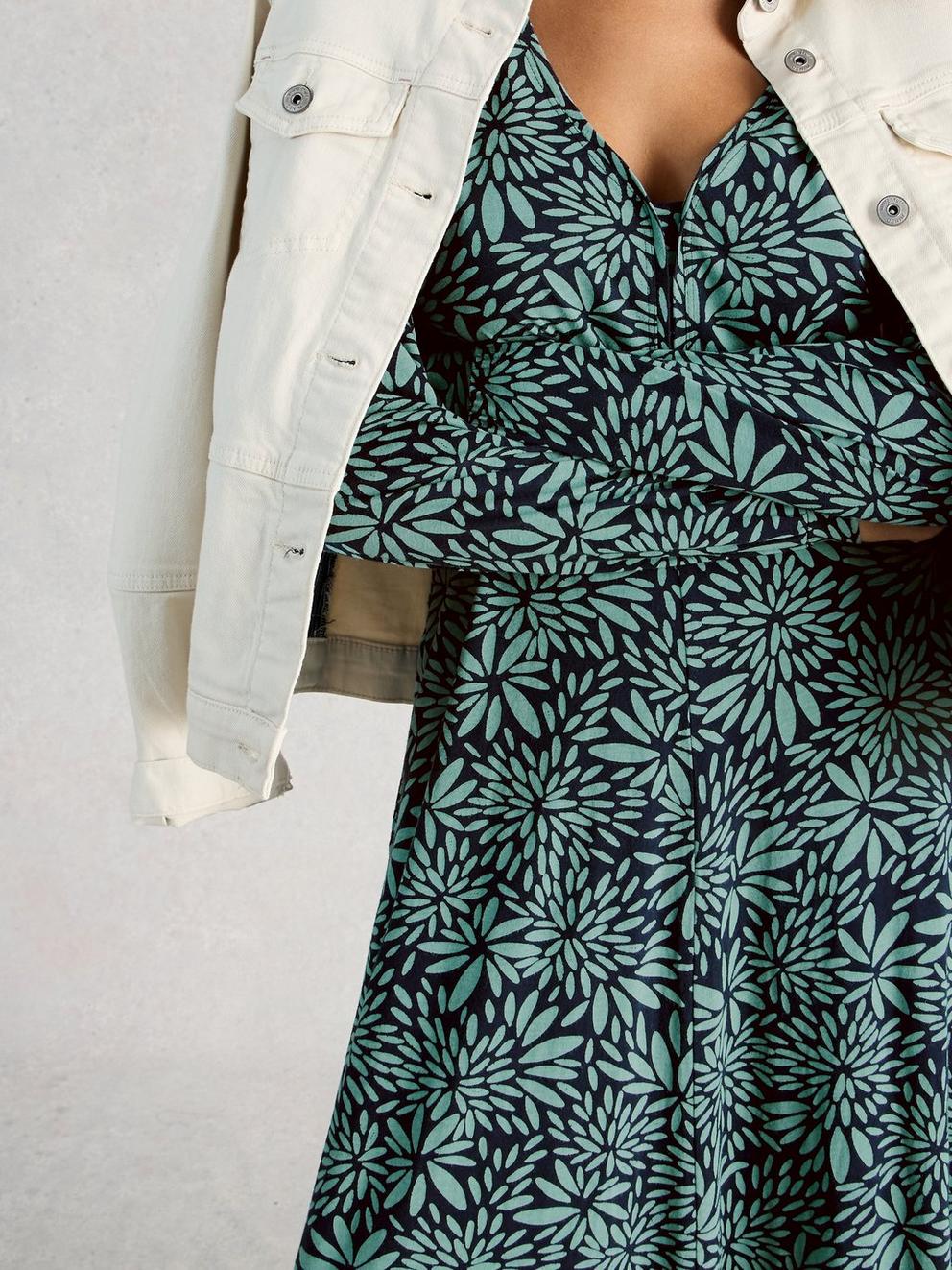 Megan Midi Jersey V Neck Dress in BLUE PR - MODEL DETAIL