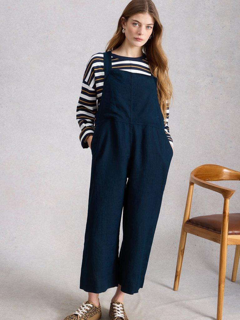 Vivian Linen Relaxed Dungaree in DARK NAVY - LIFESTYLE