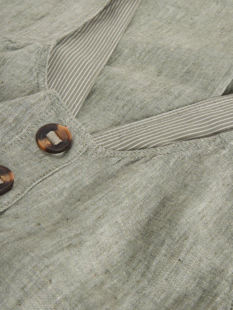 Viola Linen Sleeveless Dungaree in MID GREEN - FLAT DETAIL