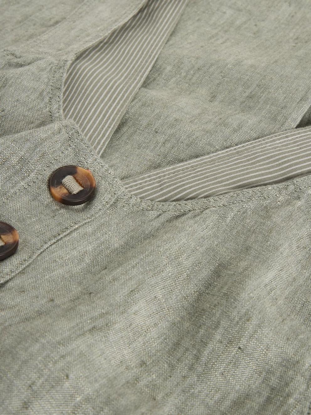 Viola Linen Sleeveless Dungaree in MID GREEN - FLAT DETAIL