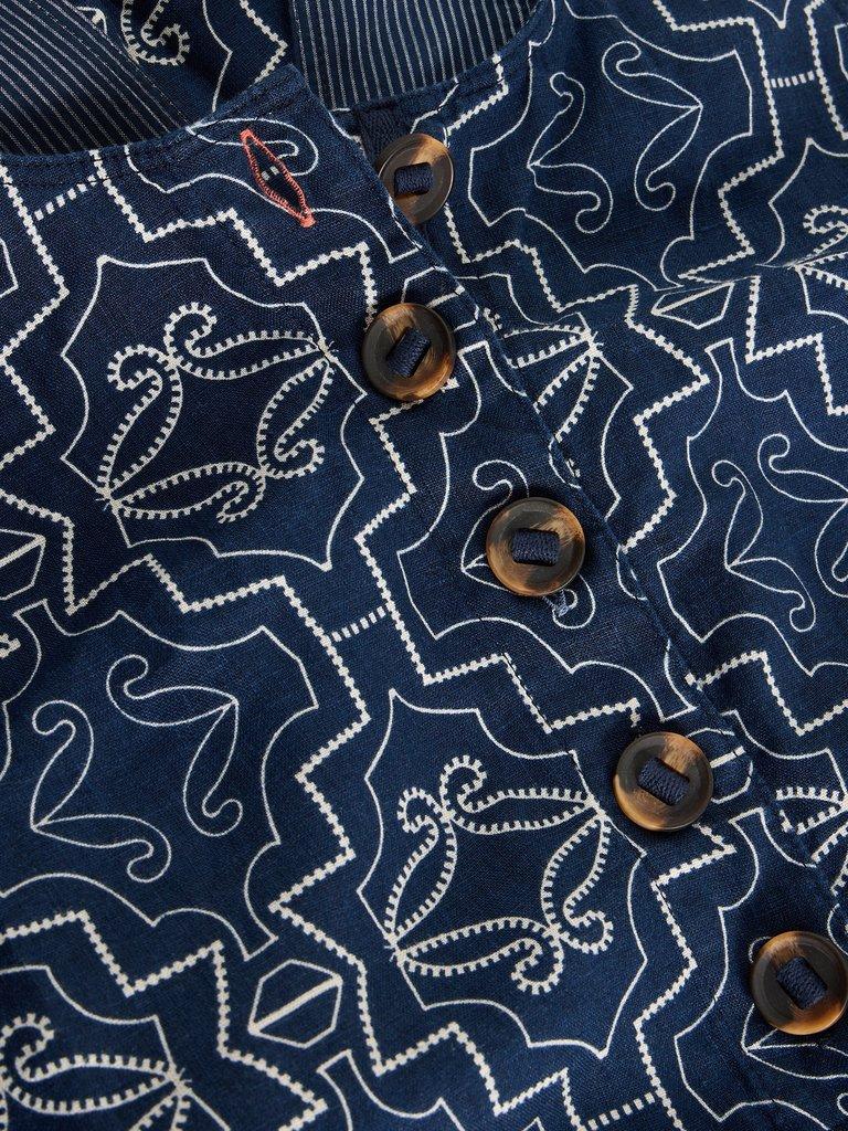 Viola Linen Sleeveless Dungaree in NAVY PR - FLAT DETAIL