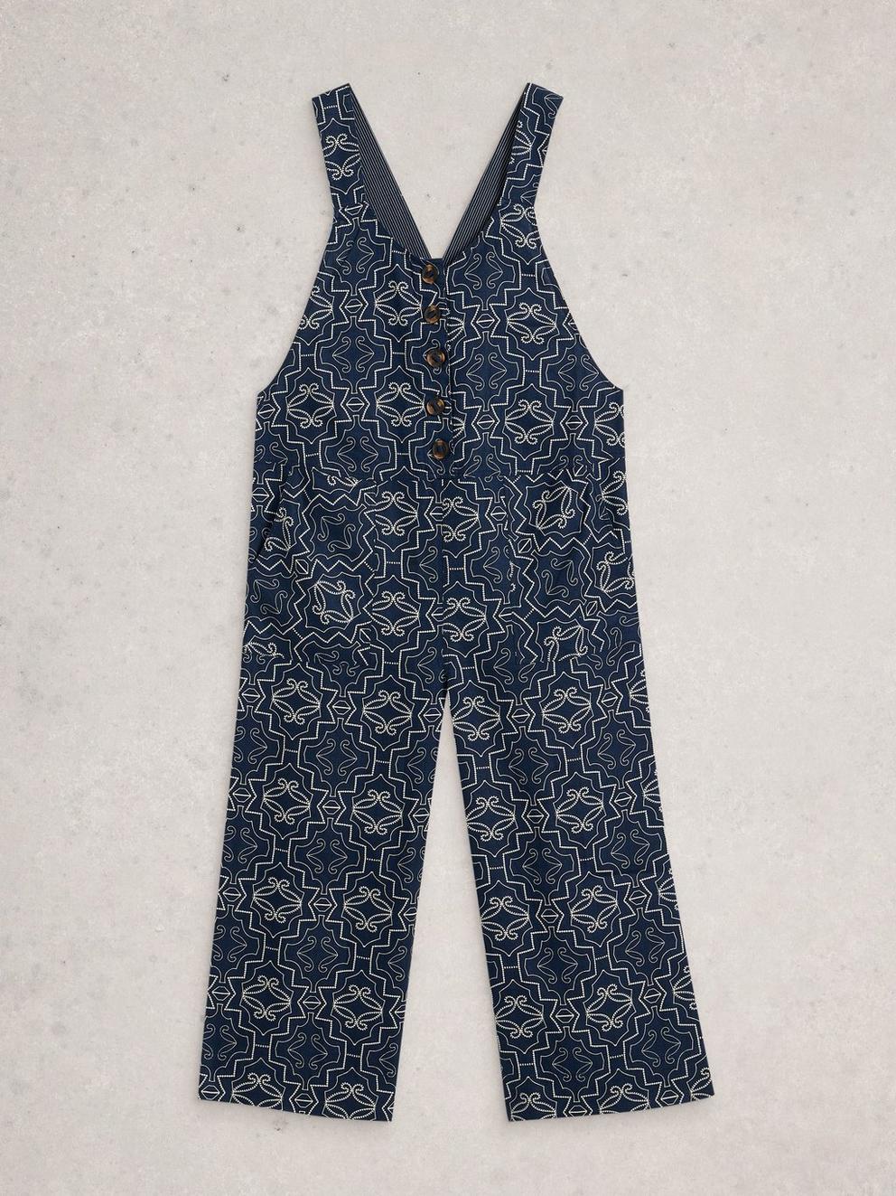Viola Linen Sleeveless Dungaree in NAVY PR - FLAT FRONT