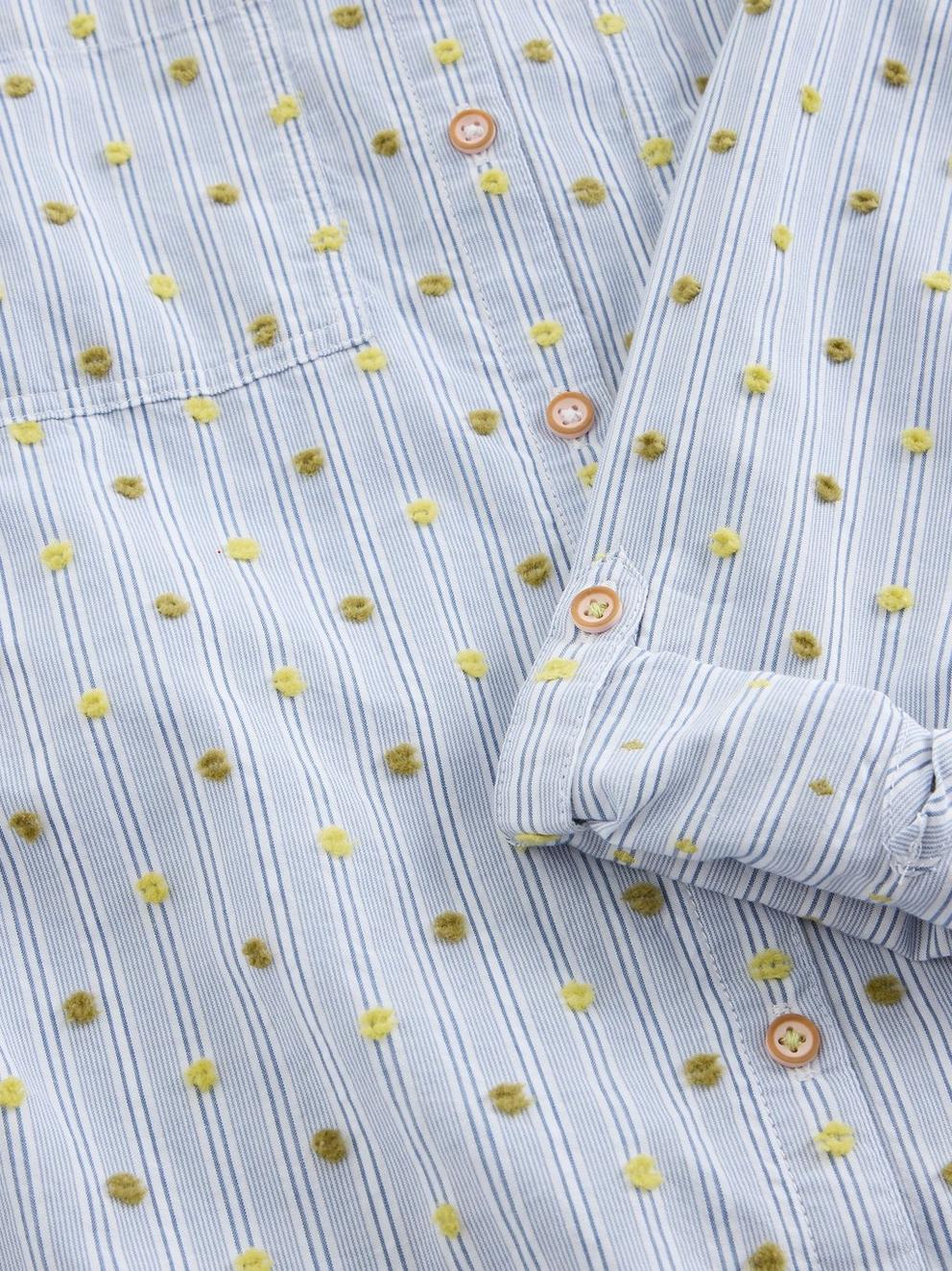 Sophie Collared Organic Cotton Long Sleeve Shirt in BLUE MLT - FLAT DETAIL