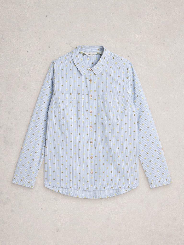Sophie Collared Organic Cotton Long Sleeve Shirt in BLUE MLT - FLAT FRONT