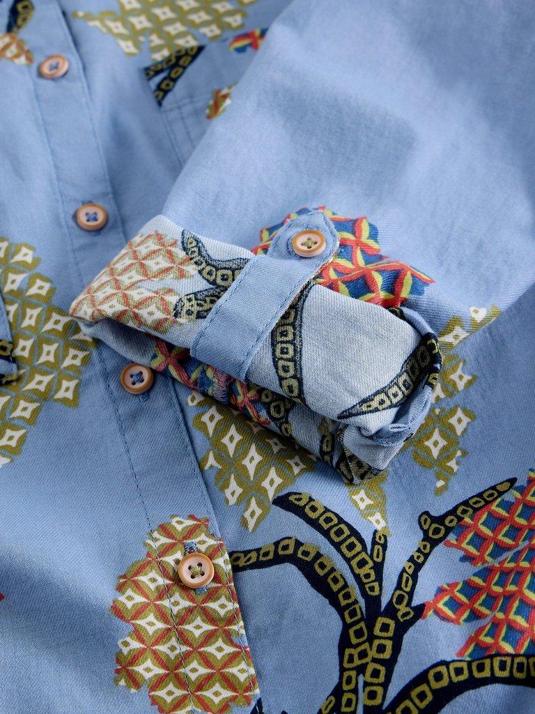 Sophie Collared Organic Cotton Long Sleeve Shirt in BLUE PR - FLAT DETAIL