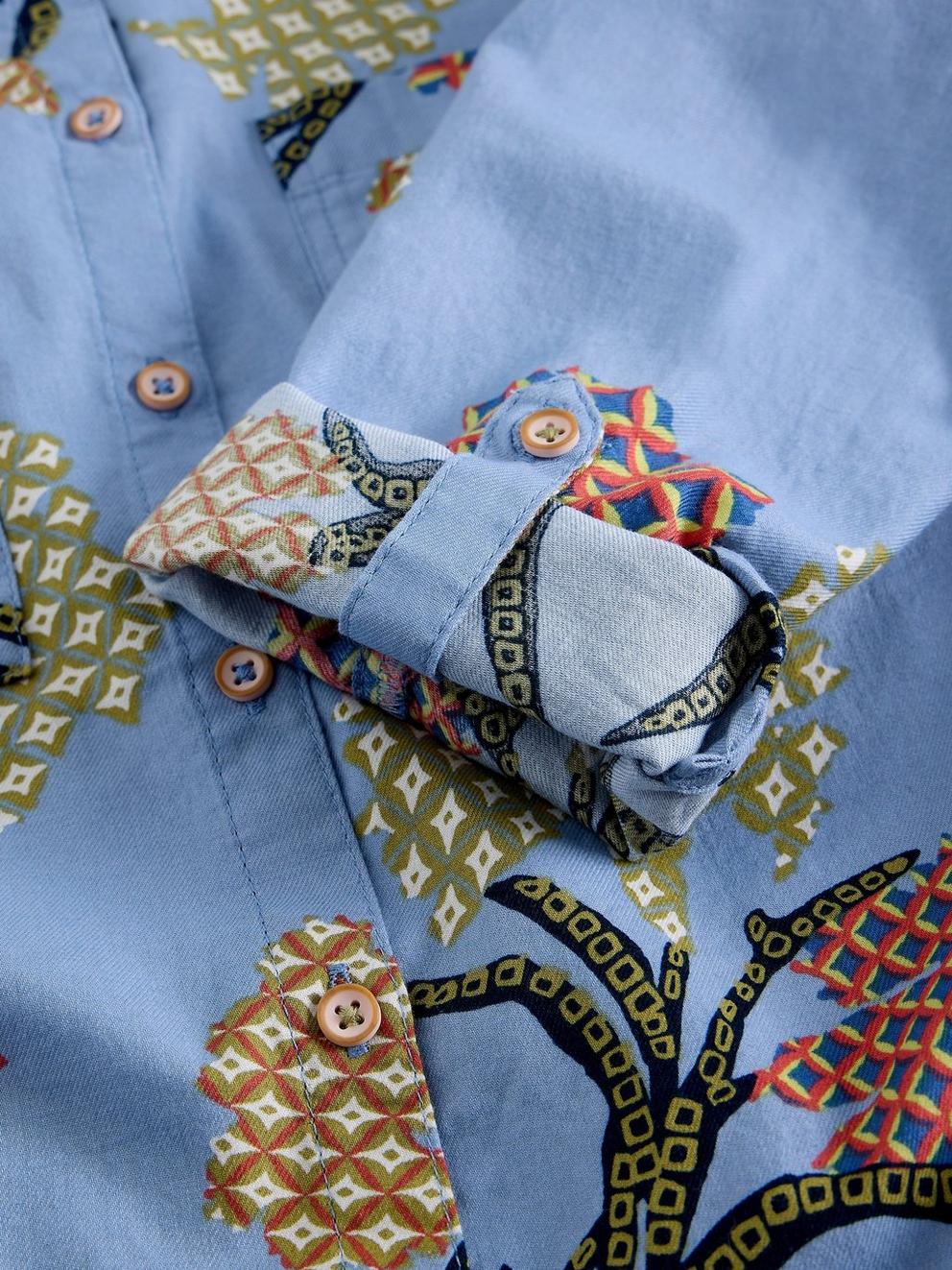 Sophie Collared Organic Cotton Long Sleeve Shirt in BLUE PR - FLAT DETAIL