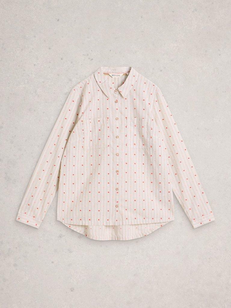 Sophie Collared Organic Cotton Long Sleeve Shirt in GREEN MLT - FLAT FRONT